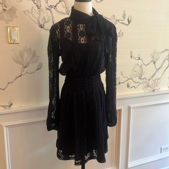 Red Valentino Navy Blue Lace Dress with Tie Neck - Picture 1 of 14